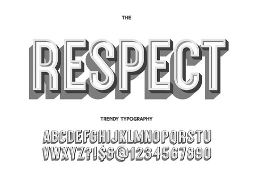 Vector respect font modern typography sans serif 3d bold style for book, promotion, poster, decoration, t shirt, sale banner, printing on fabric. Cool alphabet. Trendy typeface. 10 eps