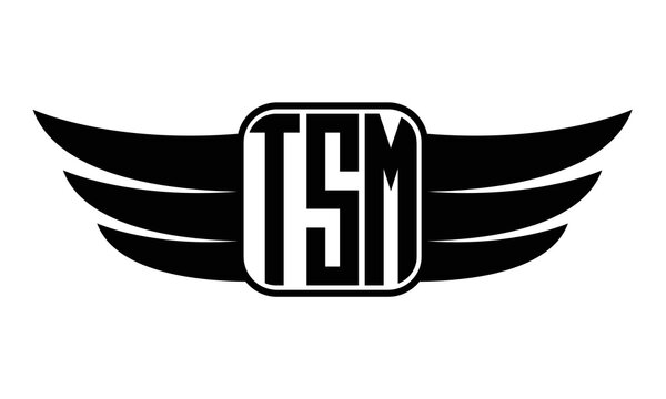 TSM three Letter wing minimalist creative concept icon eagle symbol professional black and white logo design, Vector template