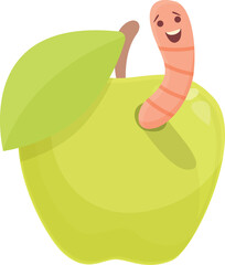 Worm in green apple icon cartoon vector. Earthworm soil. Earth mascot