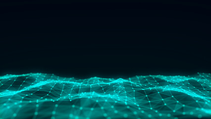 Digital technology wave. Dark cyberspace with motion dots and lines. Futuristic digital background. Big data analytics. 3d rendering.