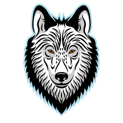 Wolf head vector drawing. The illustration of the head of a wolf or a dog is drawn with black strokes on a white background. Can be used for printing on t-shirts, posters, stickers. 