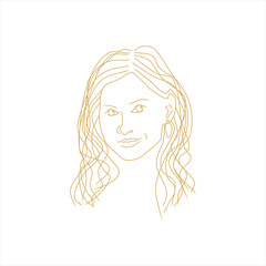 beautiful woman face line art in gold color theme