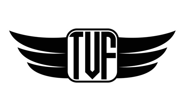 TVF three Letter wing minimalist creative concept icon eagle symbol professional black and white logo design, Vector template