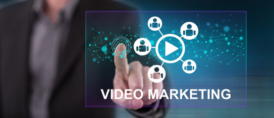 Man touching a video marketing concept