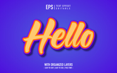 Hello label sticker, editable cartoon text effect