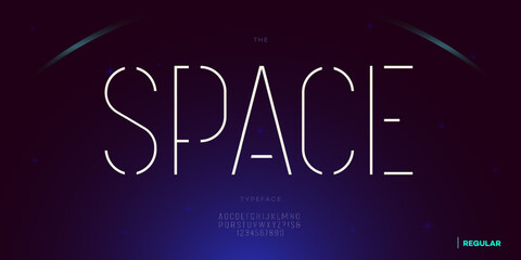 Fototapeta premium Vector space font minimal style modern typography for infographics, motion graphics, video, promotion, decoration, logotype, party poster, t shirt, book, futuristic animation, banner, game, printing.