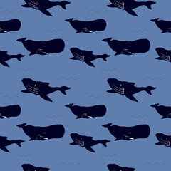 Seamless pattern sea animals, ocean.