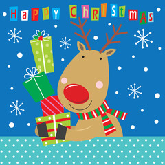 Naklejka premium christmas reindeer with gift