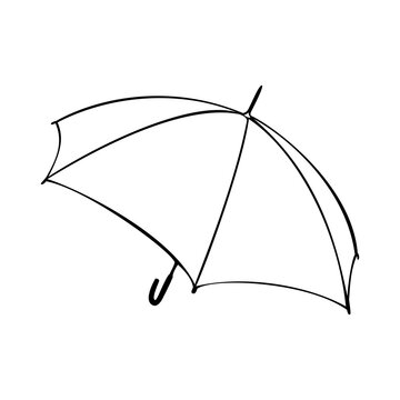 Monochrome picture, large open umbrella, top view, vector illustration