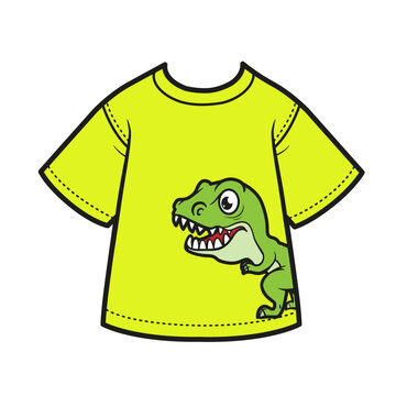 Light greenT-shirt with drawing tyrannosaurus for boy color variation for coloring on a white background