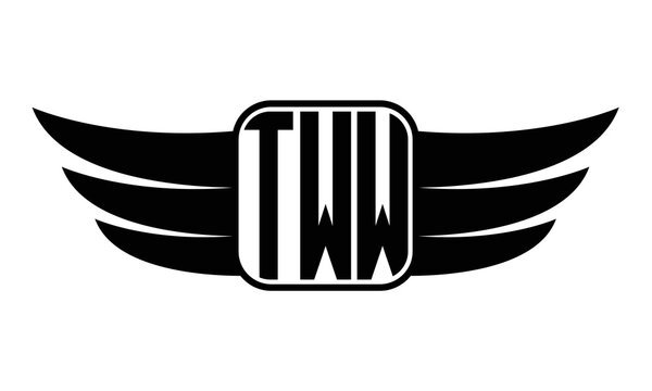 TWW three Letter wing minimalist creative concept icon eagle symbol professional black and white logo design, Vector template