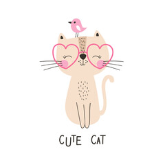 Cute cat. Kids print. Vector illustrations