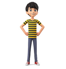 Guy cartoon character in a striped t-shirt isolated on a white background. 3d rendering illustration.