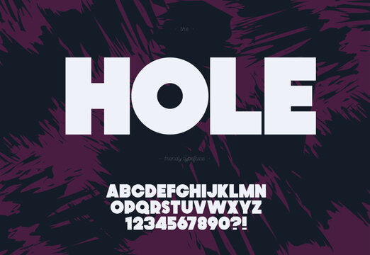 Vector bold hole font modern typography for decoration, logo, party poster, t shirt, book, card, sale banner, printing on fabric, stamp. Cool alphabet. Trendy typeface. 10 eps