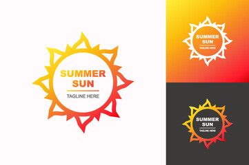 vector summer sun logo set gradient style for travel firm, natural energy symbol, eco company, logotype, tag, stamp, t shirt, banner, emblem. Sun icon. 10 eps