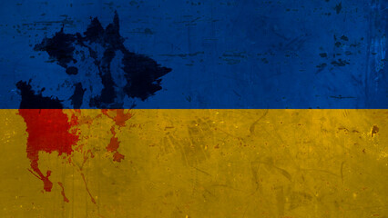 Brands, blood and war concept on Ukraine flag. Flag of Ukraine grunge style flag background, Support Ukraine