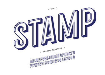 Fototapeta premium Vector stamp bold font trendy typography color style for decoration, logo, party poster, t shirt, book, greeting card, sale banner, printing on fabric. Cool 3d typeface. Modern alphabet. 10 eps