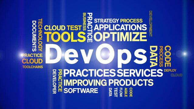 DevOps animated tag word cloud;text design animation kinetic typography seamless loop.