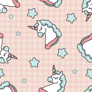 Cute pastel unicorn fairy tale doodle pattern