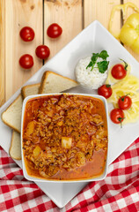 Stuffed pepper soup in bowl 