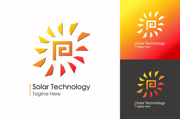 solar technology logo set modern gradient style isolated on background for eco company, logotype, tag, natural energy symbol, stamp, t shirt, banner, emblem. Sun icon. Vector Illustration 10 eps