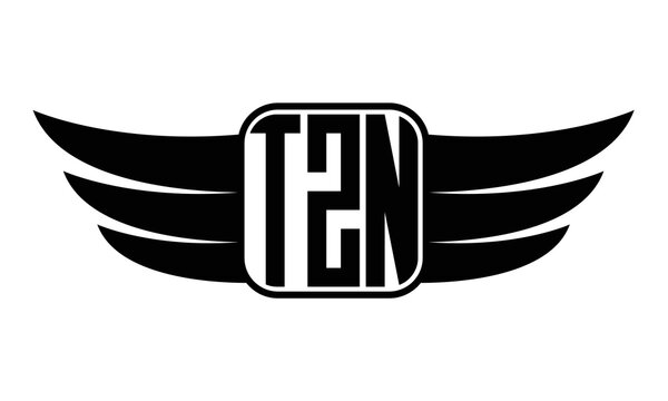 TZN three Letter wing minimalist creative concept icon eagle symbol professional black and white logo design, Vector template