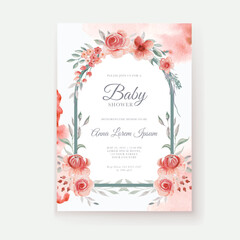 Rose red flower watercolor baby shower invitation template