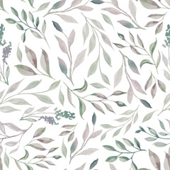 Seamless Pattern floral greenery leaves watercolor
