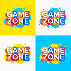 Vector game zone logo set colorful style for kids shop, baby club, children school, shoes and clothes company, toys shop, toy market, cafe, education club, kid store, firm, cartoon label. 10 eps