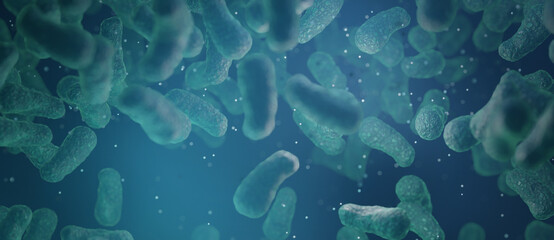 Fototapeta na wymiar Close up of 3d microscopic blue bacteria 3D Render