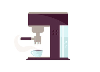 Coffee machine and porcelain cups isolated on white