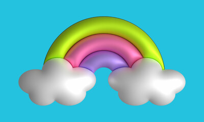 Rainbow with clouds on blue sky background.