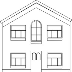 Vector coloring house. A simple drawing of a house for coloring. Two-storey building with windows and a door.