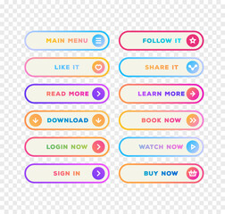 Set of vector button gradient line style with user interface icons isolated on transparent background for web site, ui, mobile app. Call to action icon button. 10 eps