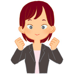 両手ガッツポーズでやる気あふれる女性会社員