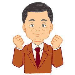 両手ガッツポーズでやる気あふれる中高年男性