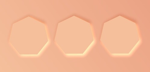The background is a frame for insertion in the style of minimalism. Light and shadow are reflected from the frames. The same background color and shadow frames. Beige color.hexagon