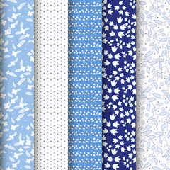Flower, polka dot seamless pattern backgrounds set