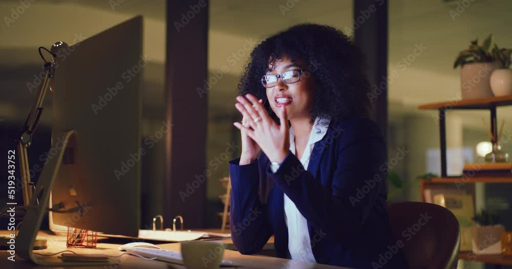 Aufkleber Woman networking with a client and discussing a business strategy while working on a deadline. Black female corporate worker talking on the phone while reading from a computer and working overtime