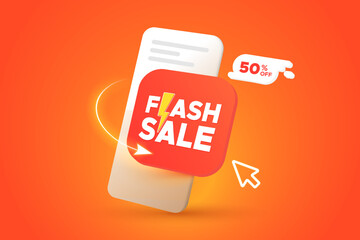 Flash Sale. Banner for online sales and web design. Application screen with a label on a bright background. Vector illustration for the offer.