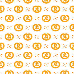 Oktoberfest seamless background. Octoberfest pattern. Print with pretzels. Germany traditional wallpaper. Bavarian texture. Vector color illustration