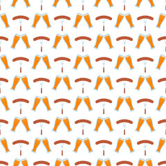 Oktoberfest seamless background. Octoberfest pattern. Vector. Prints with beer, sausage and hop. Germany traditional texture. Bavarian diamond wallpaper. Color illustration