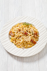 pasta in cream pecorino cheese and pancetta sauce