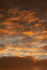 Cloudy dramatic sky at a sunset. Midnight sun of Norway.