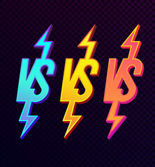 Versus sign set modern neon gradient bold style isolated on transparent background for battle, sport, competition, contest, match game, announcement of two fighters. VS icon. Vector 10 eps