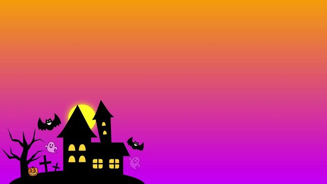 ハッピーハロウィンのアニメーション 文字なし
かぼちゃ　コウモリ　お城　お化け 
Apple ProRes 422 HQ MOV