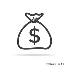 Bag of money outline icon black color. Vector Illustration