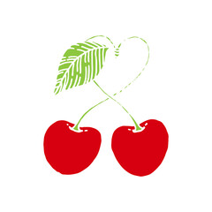Red cherry illustration on isolated white background