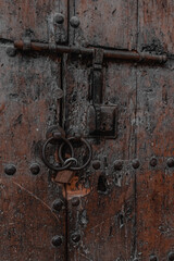 A typical old wooden door in the medina of Fez