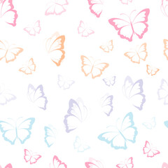 Fototapeta na wymiar Vector butterfly seamless repeat pattern design background. Colorful butterfly silhouette, cute girly pastel pattern.